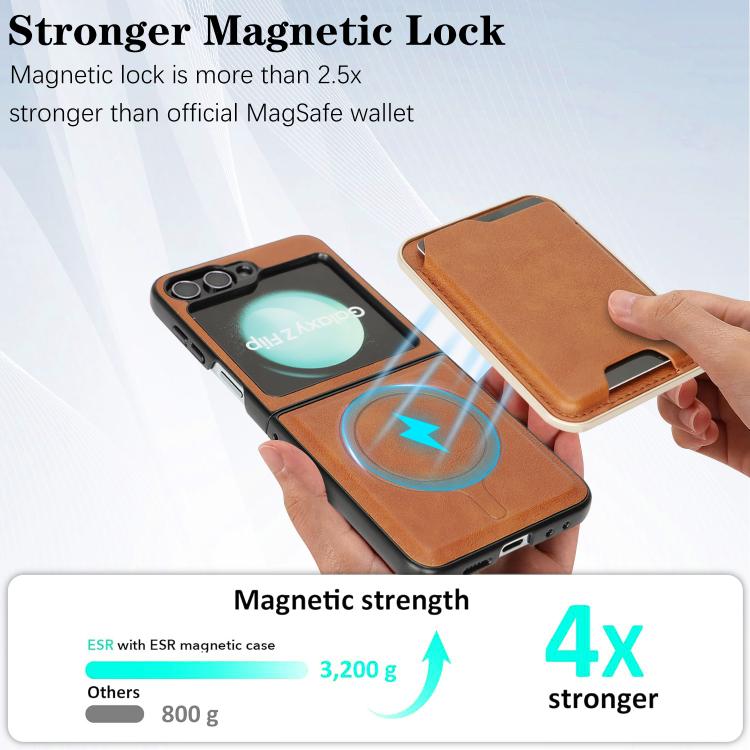For Samsung Galaxy Z Flip6 / Flip7 FE Kalebol Slim MagSafe Ring Magnetic Card Bag Leather Phone Case