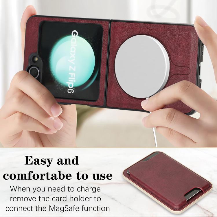 For Samsung Galaxy Z Flip6 / Flip7 FE Kalebol Slim MagSafe Ring Magnetic Card Bag Leather Phone Case
