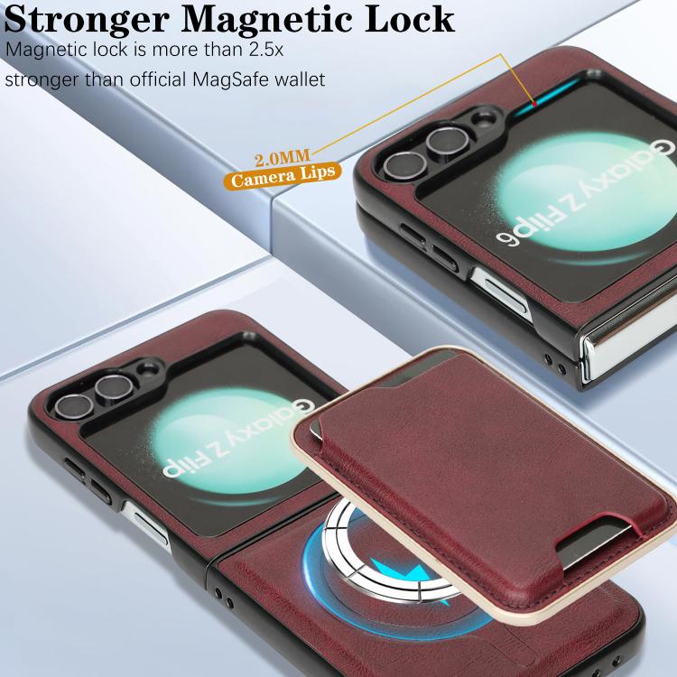 For Samsung Galaxy Z Flip6 / Flip7 FE Kalebol Slim MagSafe Ring Magnetic Card Bag Leather Phone Case