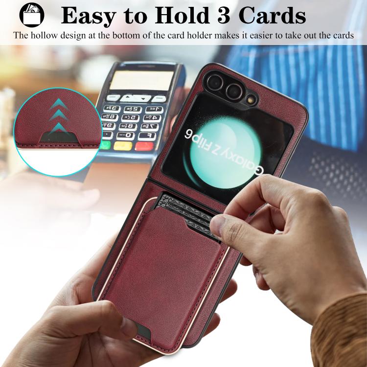 For Samsung Galaxy Z Flip6 / Flip7 FE Kalebol Slim MagSafe Ring Magnetic Card Bag Leather Phone Case