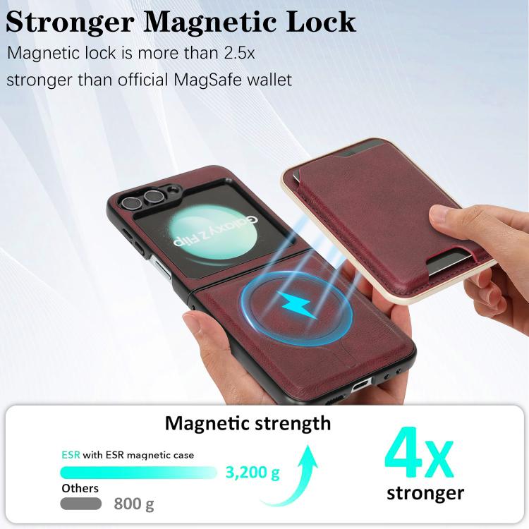 For Samsung Galaxy Z Flip6 / Flip7 FE Kalebol Slim MagSafe Ring Magnetic Card Bag Leather Phone Case