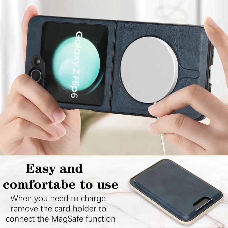 For Samsung Galaxy Z Flip6 / Flip7 FE Kalebol Slim MagSafe Ring Magnetic Card Bag Leather Phone Case