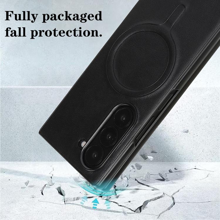 For Samsung Galaxy Z Fold6 Kalebol Slim MagSafe Ring Magnetic Card Bag Leather Phone Case