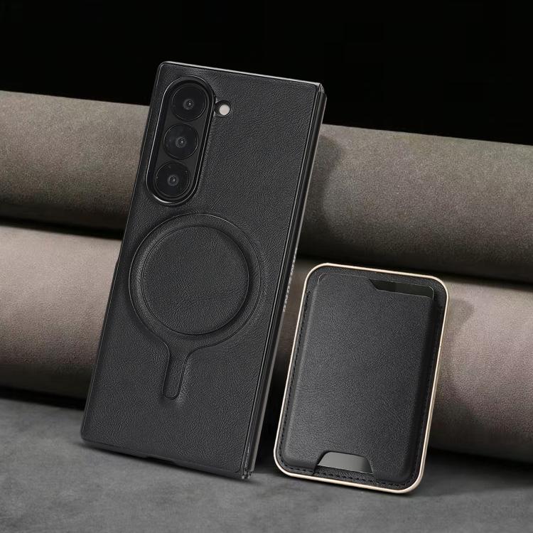 For Samsung Galaxy Z Fold6 Kalebol Slim MagSafe Ring Magnetic Card Bag Leather Phone Case