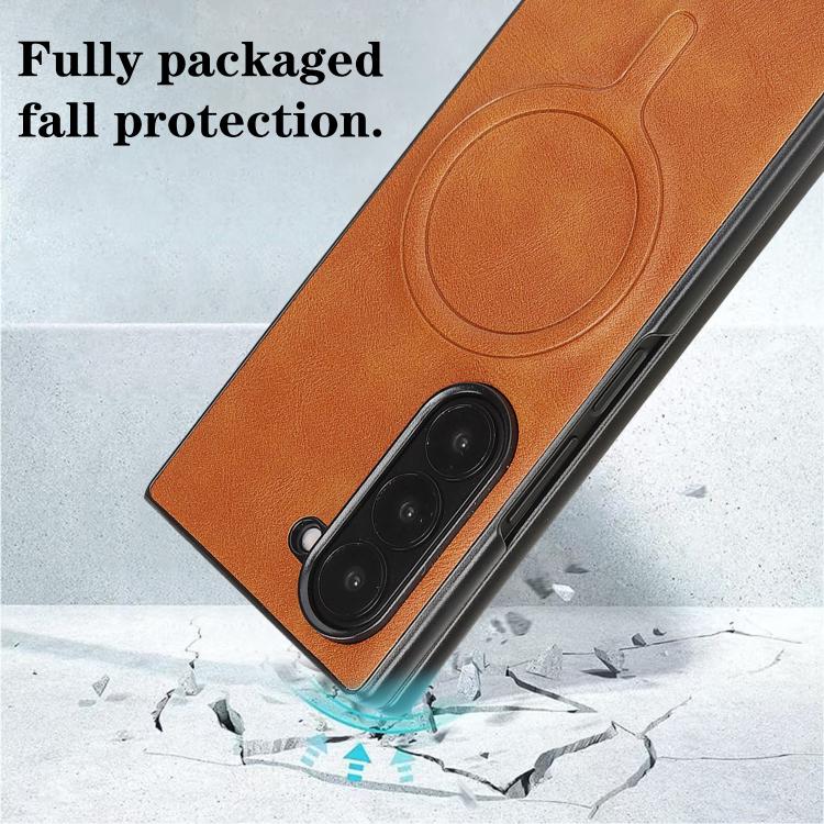 For Samsung Galaxy Z Fold6 Kalebol Slim MagSafe Ring Magnetic Card Bag Leather Phone Case