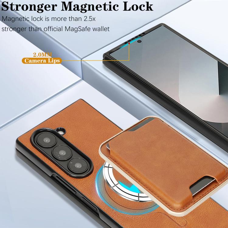 For Samsung Galaxy Z Fold6 Kalebol Slim MagSafe Ring Magnetic Card Bag Leather Phone Case