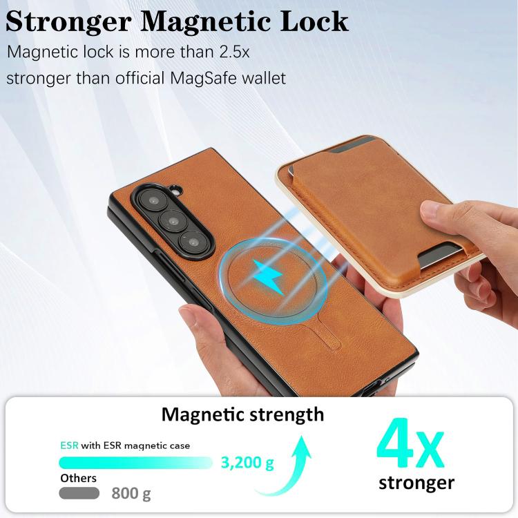 For Samsung Galaxy Z Fold6 Kalebol Slim MagSafe Ring Magnetic Card Bag Leather Phone Case