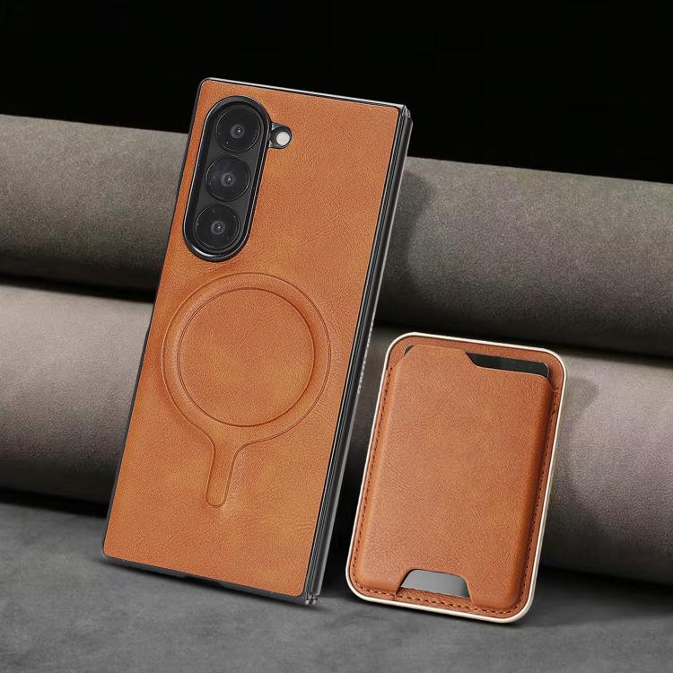 For Samsung Galaxy Z Fold6 Kalebol Slim MagSafe Ring Magnetic Card Bag Leather Phone Case
