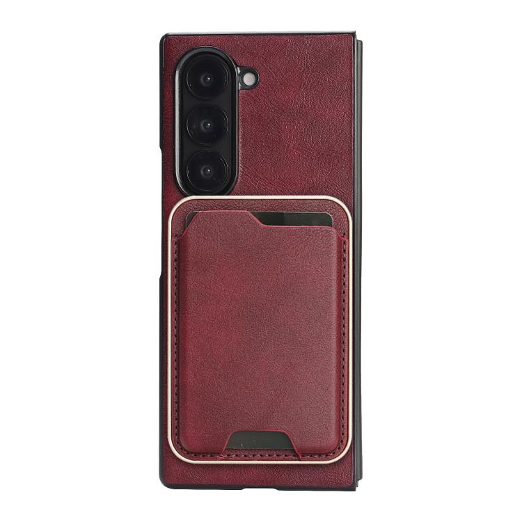 For Samsung Galaxy Z Fold6 Kalebol Slim MagSafe Ring Magnetic Card Bag Leather Phone Case