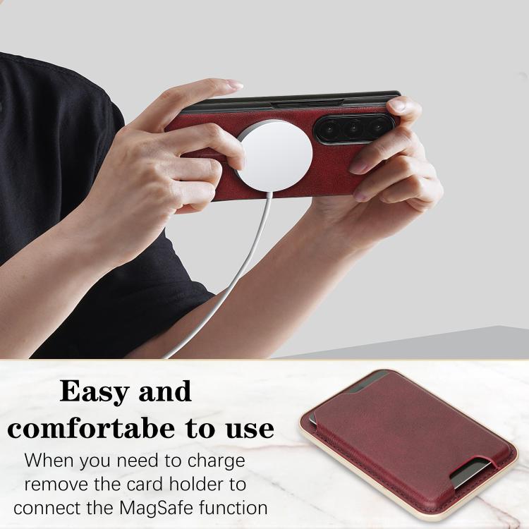 For Samsung Galaxy Z Fold6 Kalebol Slim MagSafe Ring Magnetic Card Bag Leather Phone Case