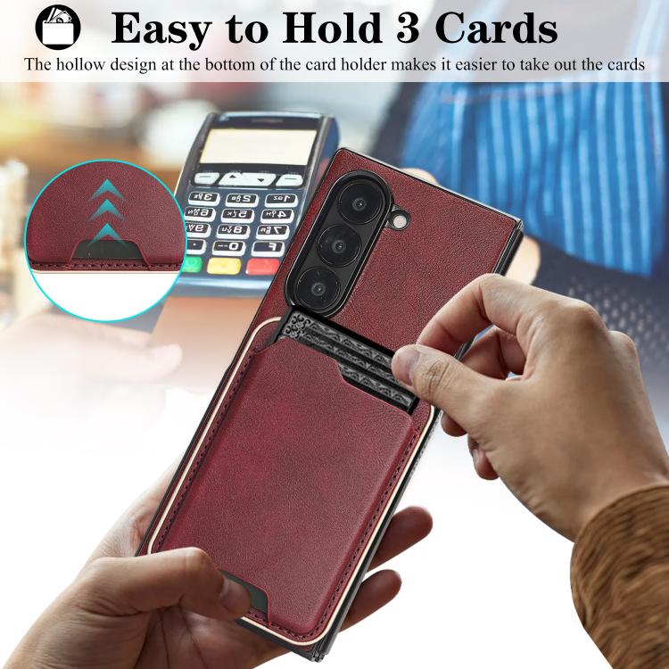 For Samsung Galaxy Z Fold6 Kalebol Slim MagSafe Ring Magnetic Card Bag Leather Phone Case