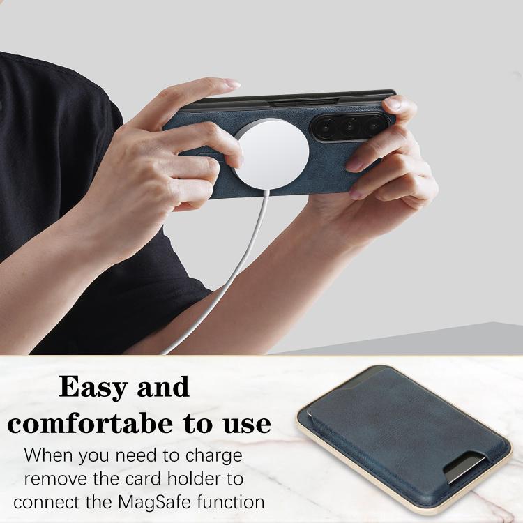 For Samsung Galaxy Z Fold6 Kalebol Slim MagSafe Ring Magnetic Card Bag Leather Phone Case