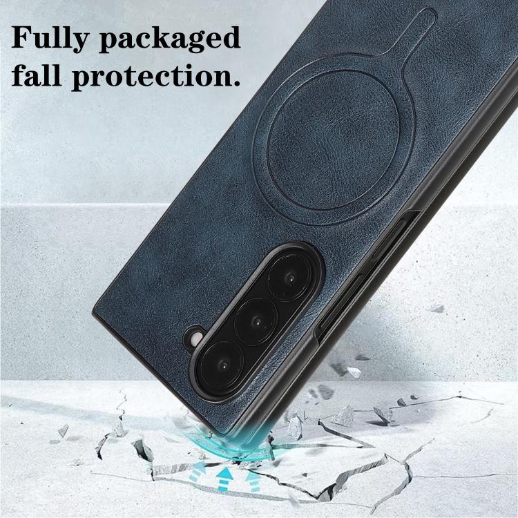 For Samsung Galaxy Z Fold6 Kalebol Slim MagSafe Ring Magnetic Card Bag Leather Phone Case