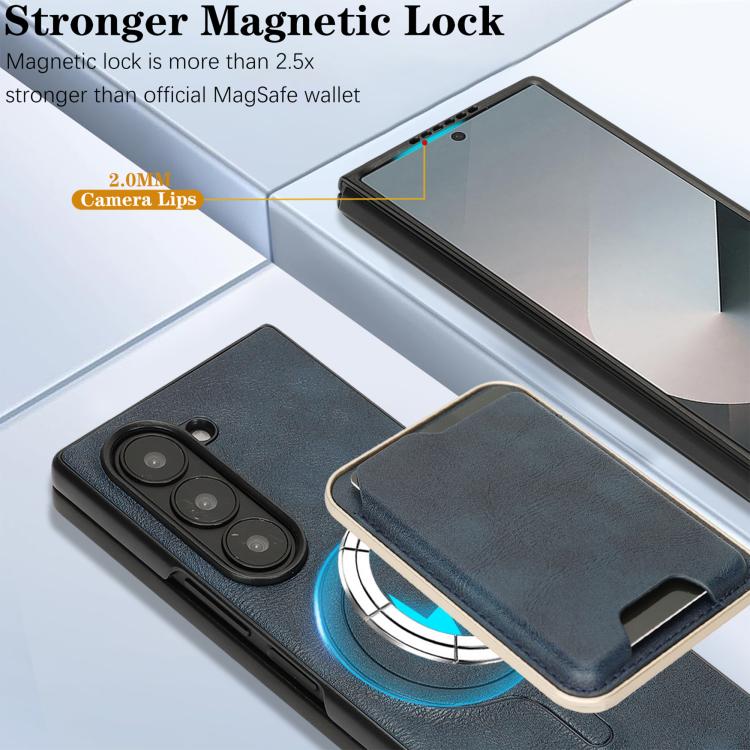 For Samsung Galaxy Z Fold6 Kalebol Slim MagSafe Ring Magnetic Card Bag Leather Phone Case