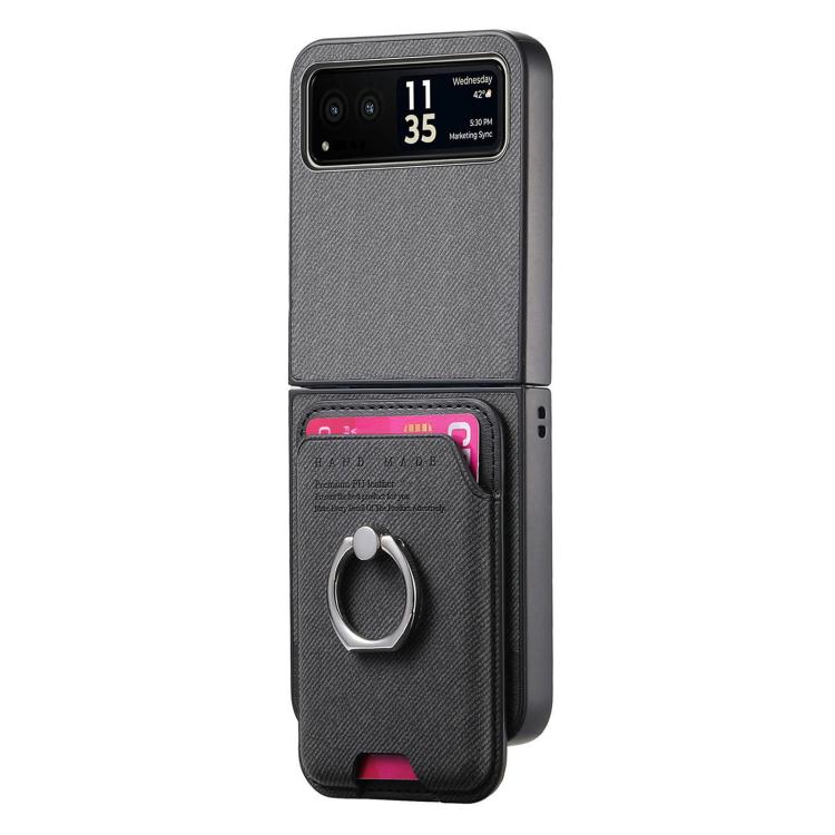 For Motorola Moto Razr 40 Twill Fabric Card Bag Ring Magnetic Back Phone Case