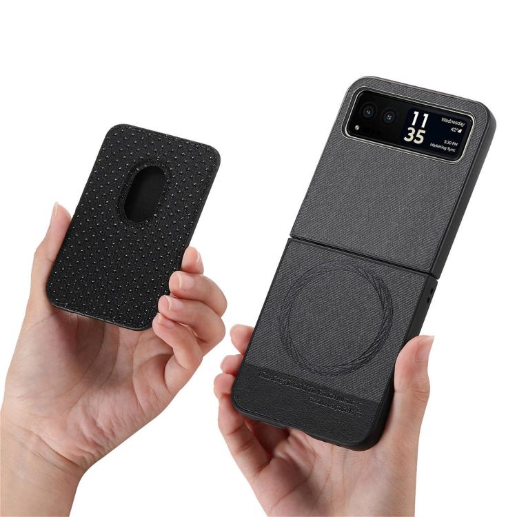 For Motorola Moto Razr 40 Twill Fabric Card Bag Ring Magnetic Back Phone Case