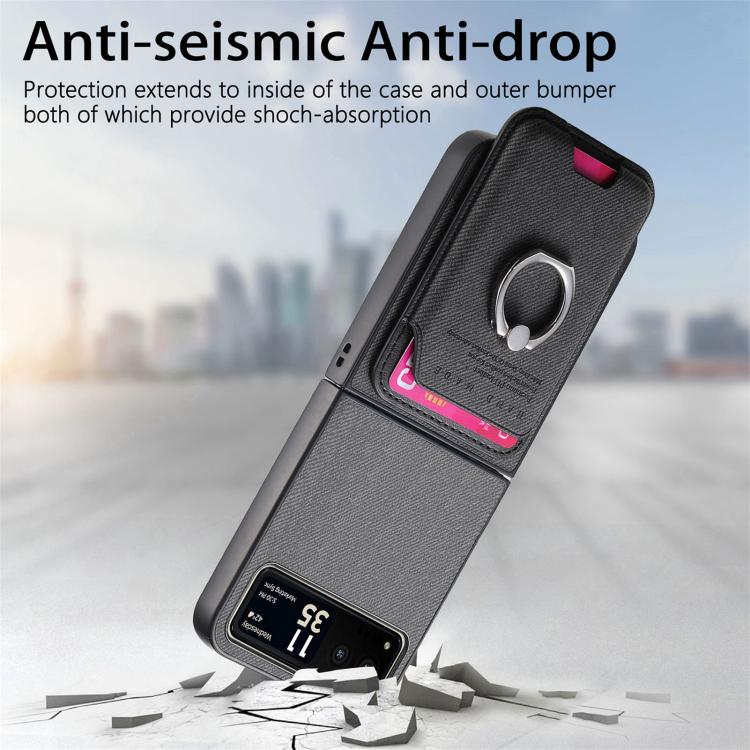 For Motorola Moto Razr 40 Twill Fabric Card Bag Ring Magnetic Back Phone Case