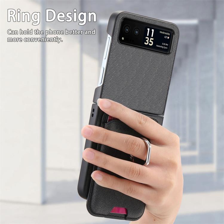 For Motorola Moto Razr 40 Twill Fabric Card Bag Ring Magnetic Back Phone Case