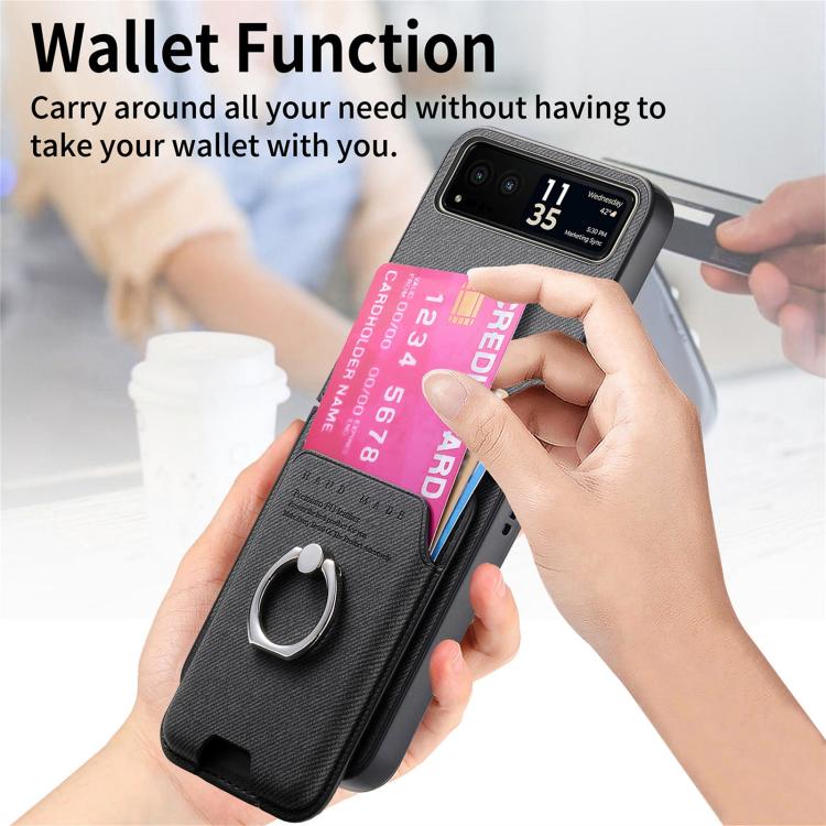 For Motorola Moto Razr 40 Twill Fabric Card Bag Ring Magnetic Back Phone Case