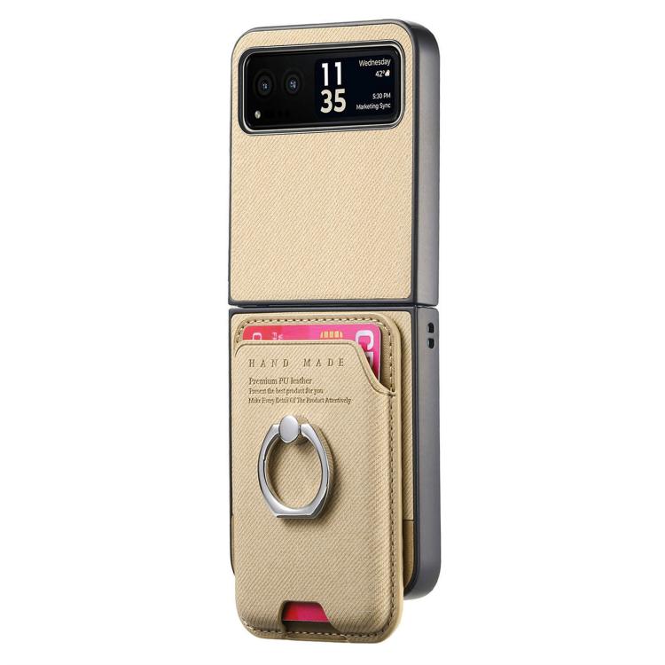 For Motorola Moto Razr 40 Twill Fabric Card Bag Ring Magnetic Back Phone Case