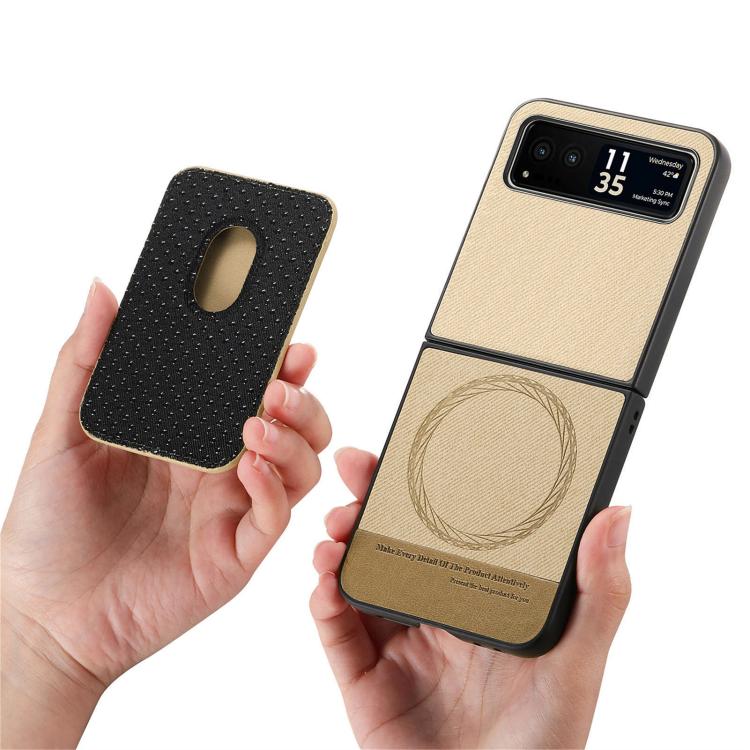 For Motorola Moto Razr 40 Twill Fabric Card Bag Ring Magnetic Back Phone Case