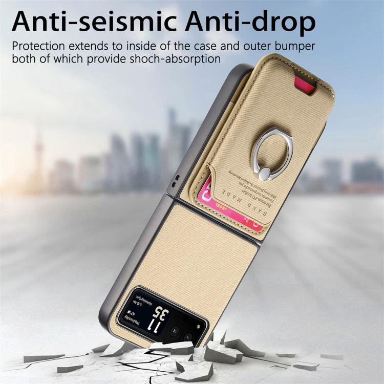 For Motorola Moto Razr 40 Twill Fabric Card Bag Ring Magnetic Back Phone Case