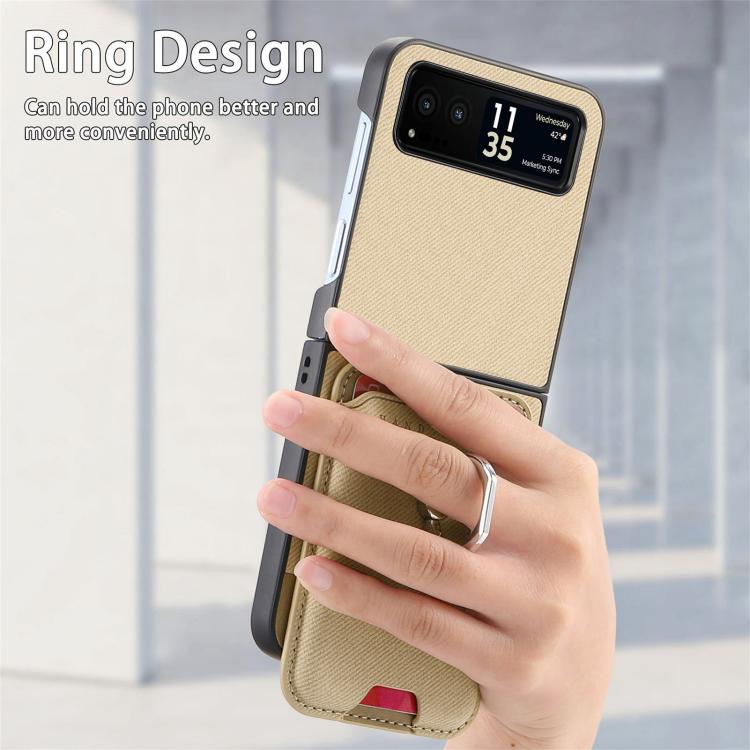 For Motorola Moto Razr 40 Twill Fabric Card Bag Ring Magnetic Back Phone Case