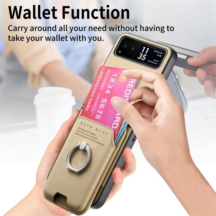 For Motorola Moto Razr 40 Twill Fabric Card Bag Ring Magnetic Back Phone Case