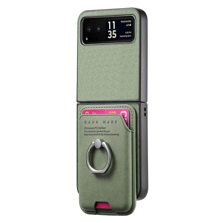 For Motorola Moto Razr 40 Twill Fabric Card Bag Ring Magnetic Back Phone Case
