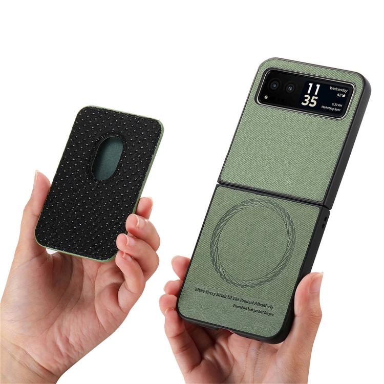 For Motorola Moto Razr 40 Twill Fabric Card Bag Ring Magnetic Back Phone Case