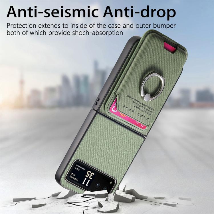 For Motorola Moto Razr 40 Twill Fabric Card Bag Ring Magnetic Back Phone Case