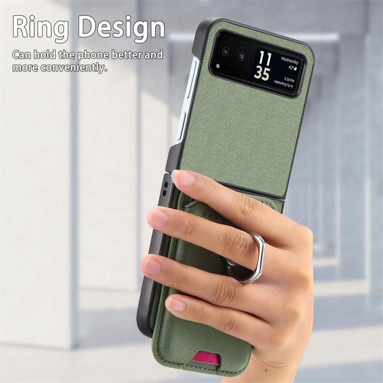 For Motorola Moto Razr 40 Twill Fabric Card Bag Ring Magnetic Back Phone Case