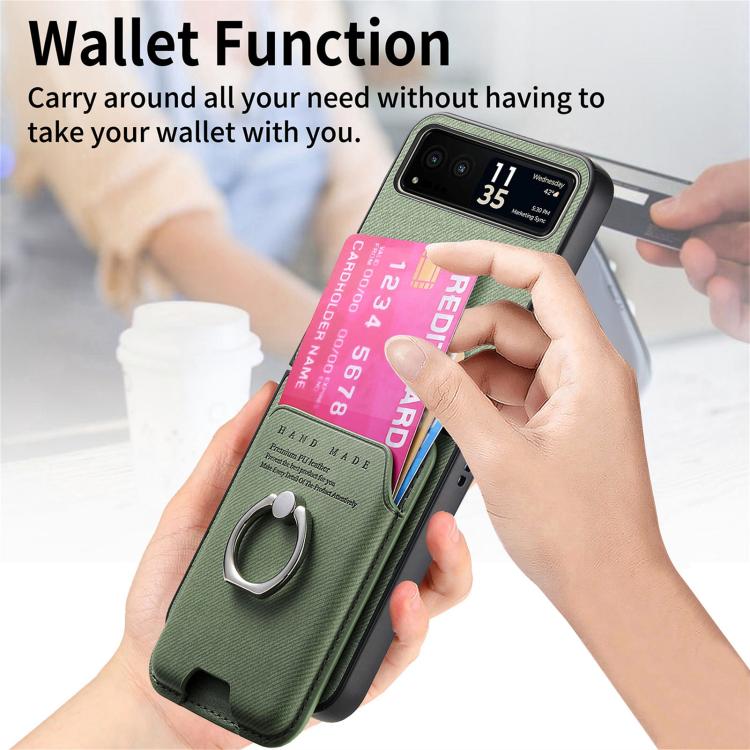 For Motorola Moto Razr 40 Twill Fabric Card Bag Ring Magnetic Back Phone Case