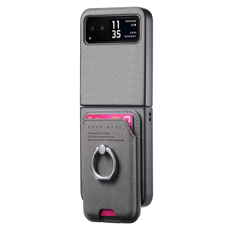 For Motorola Moto Razr 40 Twill Fabric Card Bag Ring Magnetic Back Phone Case