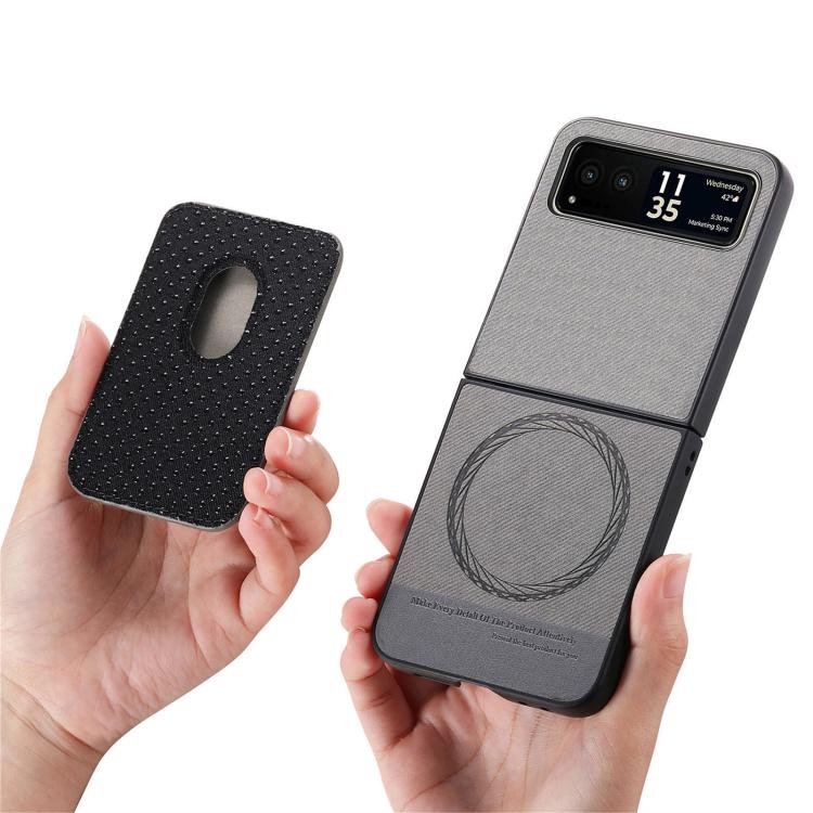 For Motorola Moto Razr 40 Twill Fabric Card Bag Ring Magnetic Back Phone Case