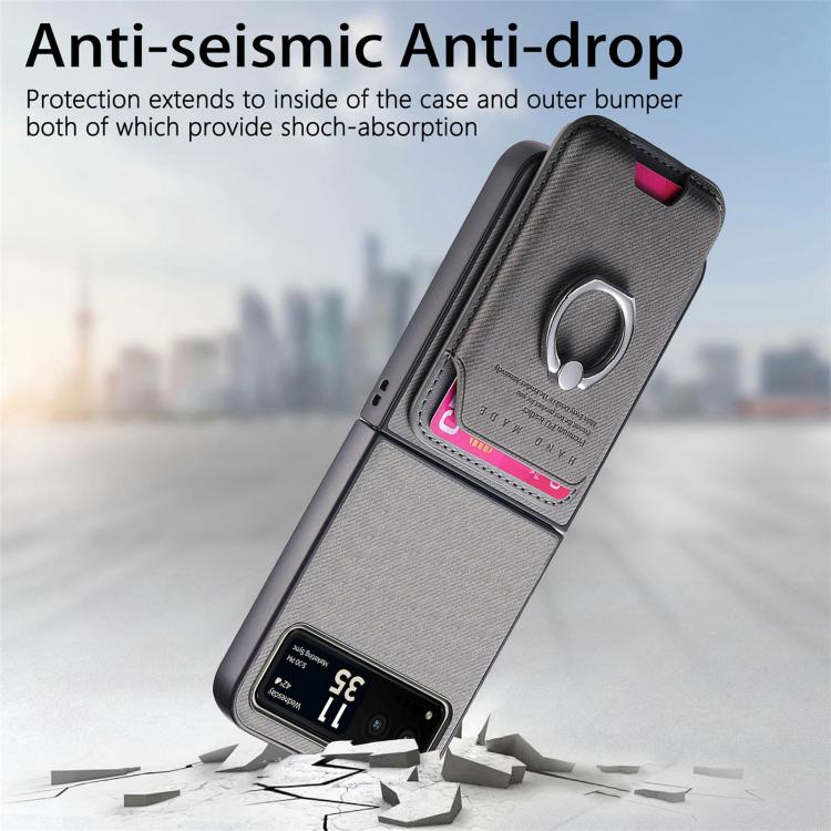 For Motorola Moto Razr 40 Twill Fabric Card Bag Ring Magnetic Back Phone Case