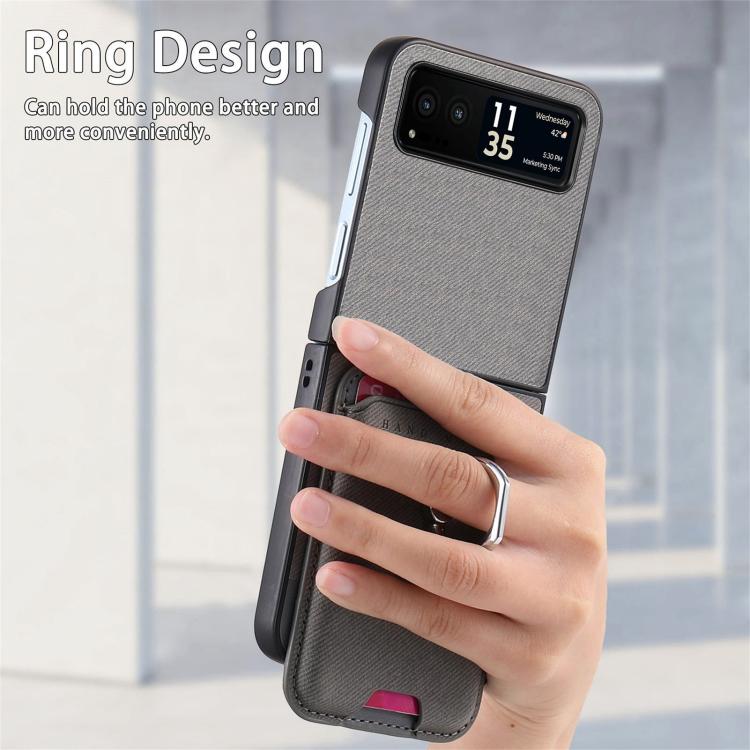 For Motorola Moto Razr 40 Twill Fabric Card Bag Ring Magnetic Back Phone Case