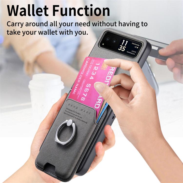 For Motorola Moto Razr 40 Twill Fabric Card Bag Ring Magnetic Back Phone Case