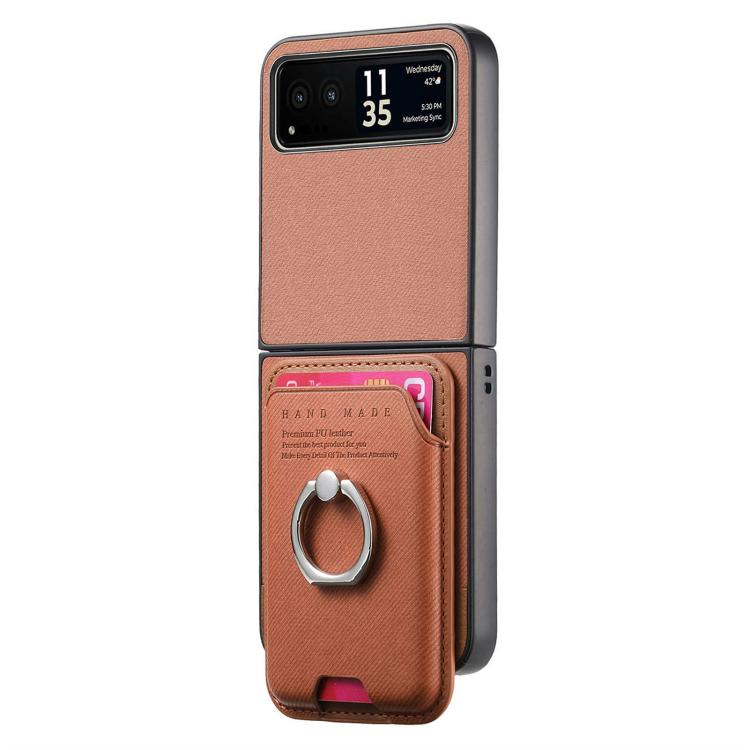 For Motorola Moto Razr 40 Twill Fabric Card Bag Ring Magnetic Back Phone Case