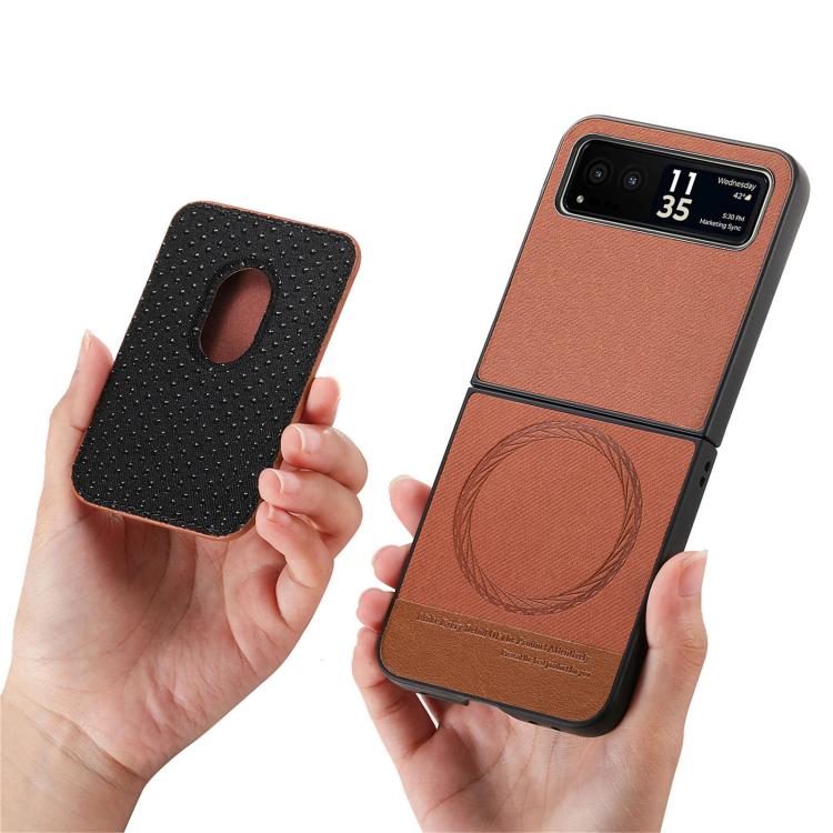 For Motorola Moto Razr 40 Twill Fabric Card Bag Ring Magnetic Back Phone Case