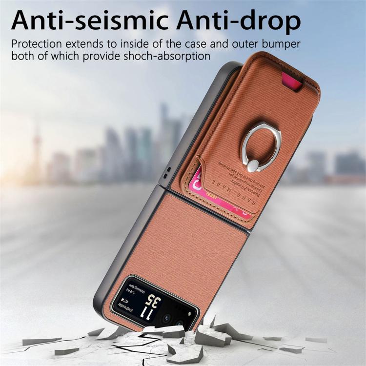For Motorola Moto Razr 40 Twill Fabric Card Bag Ring Magnetic Back Phone Case