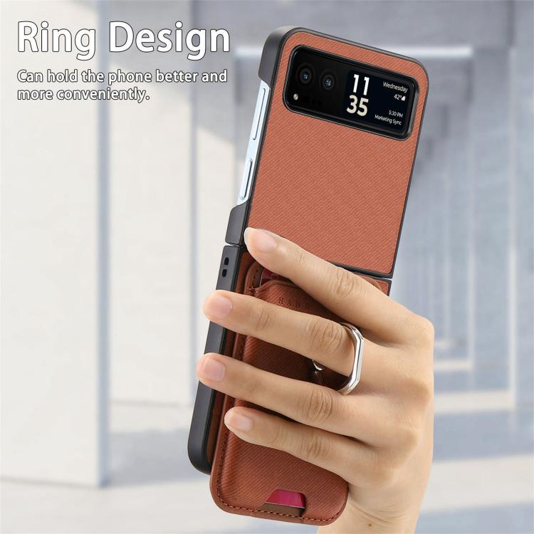 For Motorola Moto Razr 40 Twill Fabric Card Bag Ring Magnetic Back Phone Case