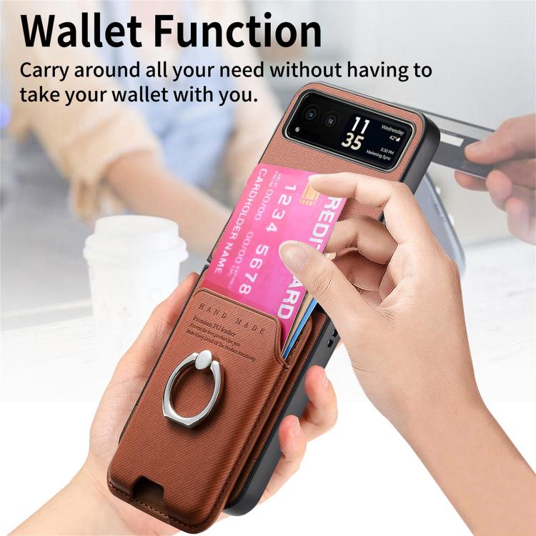 For Motorola Moto Razr 40 Twill Fabric Card Bag Ring Magnetic Back Phone Case