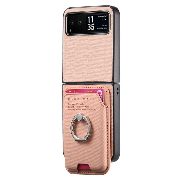 For Motorola Moto Razr 40 Twill Fabric Card Bag Ring Magnetic Back Phone Case