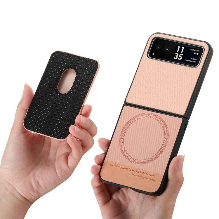 For Motorola Moto Razr 40 Twill Fabric Card Bag Ring Magnetic Back Phone Case