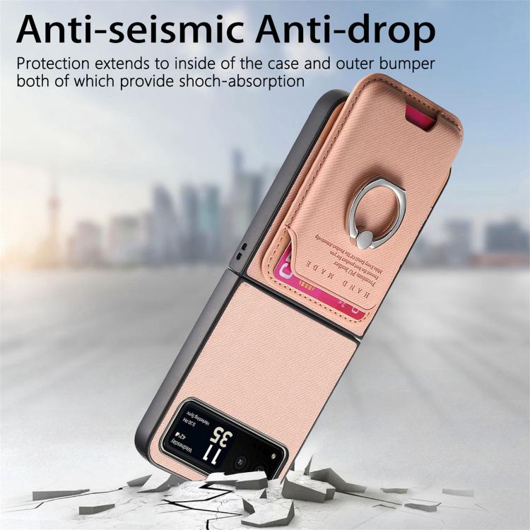 For Motorola Moto Razr 40 Twill Fabric Card Bag Ring Magnetic Back Phone Case
