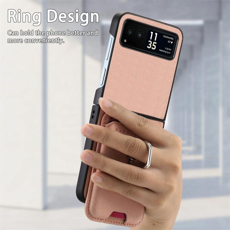 For Motorola Moto Razr 40 Twill Fabric Card Bag Ring Magnetic Back Phone Case