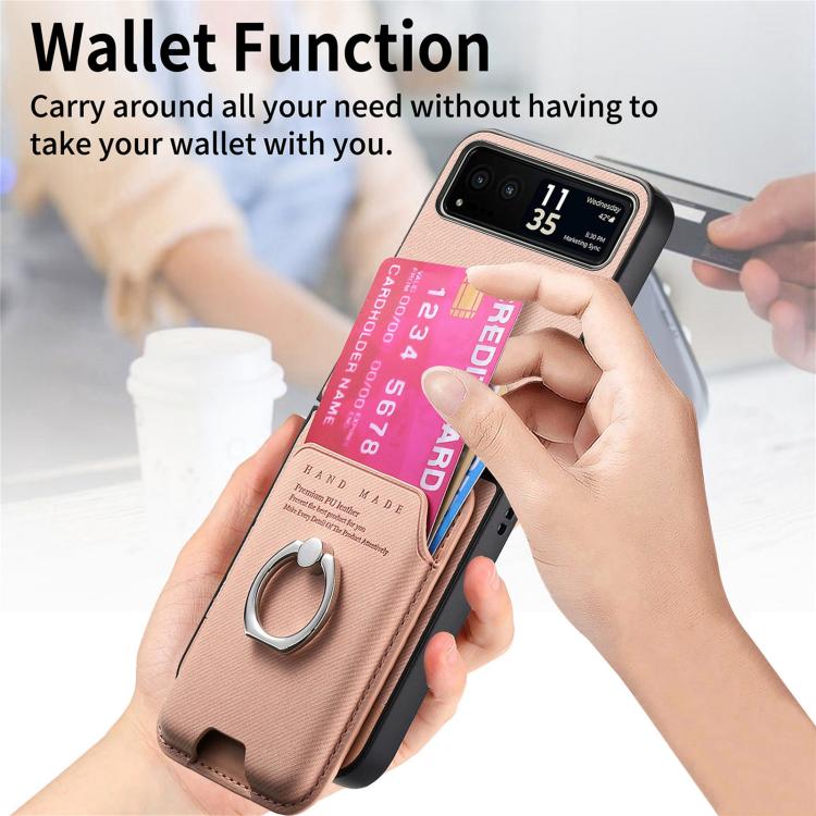 For Motorola Moto Razr 40 Twill Fabric Card Bag Ring Magnetic Back Phone Case