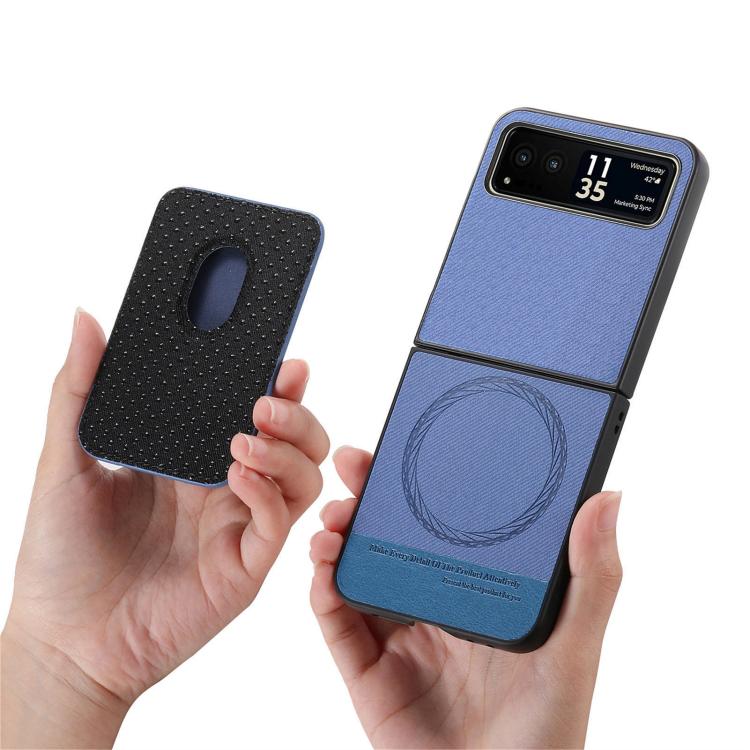 For Motorola Moto Razr 40 Twill Fabric Card Bag Ring Magnetic Back Phone Case