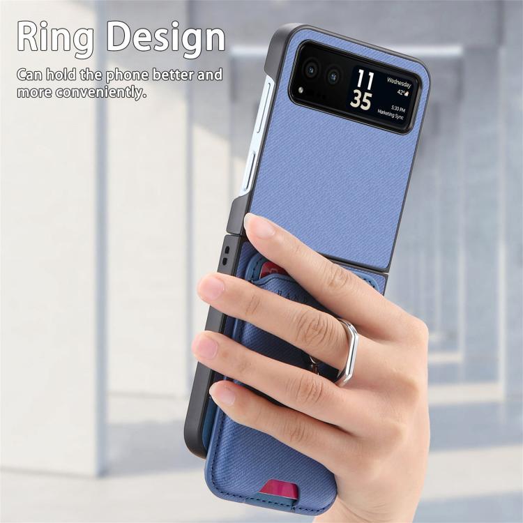 For Motorola Moto Razr 40 Twill Fabric Card Bag Ring Magnetic Back Phone Case